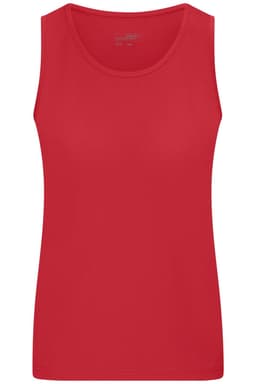 A red active tank top featuring a classic sleeveless design, with a logo on the label.