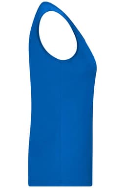A blue ladies active tank top with a sleeveless design, featuring a simple and sleek silhouette.