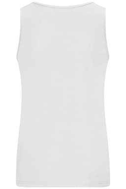 A plain white ladies active tank top with a simple design and no visible features. It has a logo on the back.
