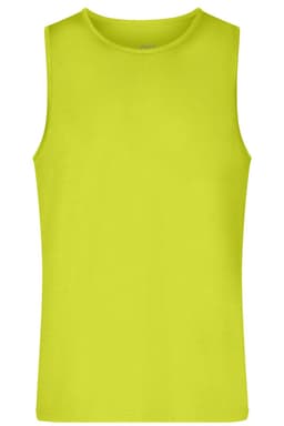 A bright yellow men's active tank top with a sleeveless design and a simple style. It features a logo on the front.