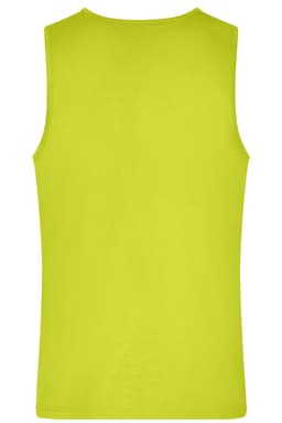 A bright lime green men's active tanktop with a simple sleeveless design and a branding logo.