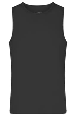 A black men's active tank top with a simple design, featuring a crew neck and sleeveless style.