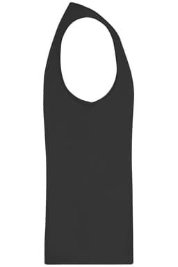 A men's active tank top in black, featuring a sleeveless design and a simple shape. Includes a logo.