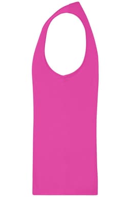 A pink men's active tank top with a sleeveless design and a logo on it.