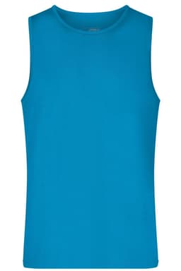 A sleeveless active tank top in a vibrant blue colour, featuring a simple design and a logo.