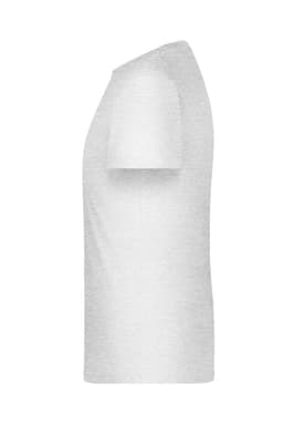 A white T-shirt with a classic crew neck and short sleeves. Includes a logo on the garment.