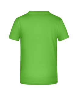 A green T-shirt featuring a plain design and short sleeves, with a logo visible on the back.