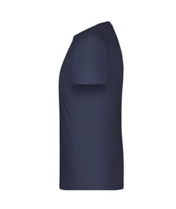 A navy blue t-shirt featuring short sleeves and a fitted design. The shirt has a logo on it.
