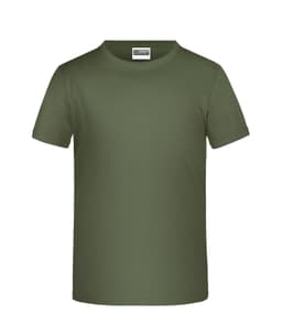 A green T-shirt with a classic crew neck style. The shirt features a tag in the neckline and no visible logos.