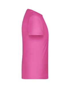 A pink T-shirt with short sleeves, featuring a branded logo.