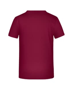 A maroon T-shirt featuring a standard crew neck design. The back is plain with no additional details.