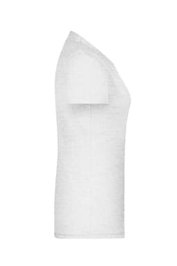 A white women's T-shirt featuring a fitted design and short sleeves. It has a logo on the fabric.