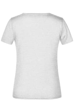 A light grey women's t-shirt with a standard round neckline and short sleeves, featuring a logo.