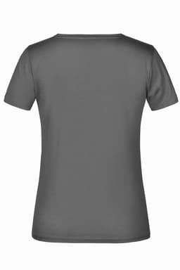 A grey women's T-shirt with a classic fit and short sleeves. Features a logo on the back.