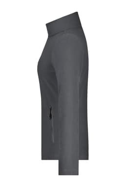 A ladies' basic fleece jacket in dark grey, featuring a high collar and a side zipper pocket. It has a logo.