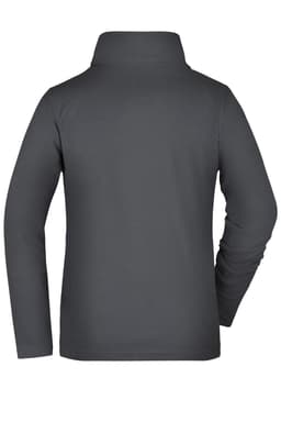 A grey ladies' basic fleece jacket, featuring a high collar and long sleeves, with an unidentified logo.