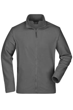 A men's basic fleece jacket in grey, featuring a zip-up front and side pockets. It has a collar and long sleeves.