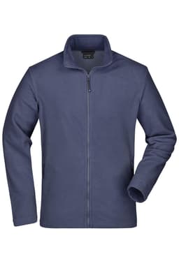 A men's basic fleece jacket in navy blue with a full zip and a small logo on the chest.