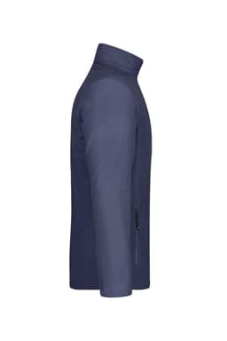 A men's basic fleece jacket in navy blue, featuring a zipped side pocket and a high collar design.