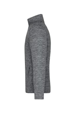 A grey men's fleece jacket with a high collar and side pockets, featuring a logo on the front.