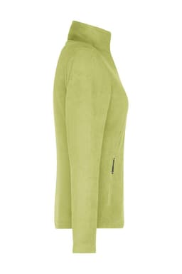 A ladies' polar fleece jacket in bright green, featuring a high collar and a side zip pocket.