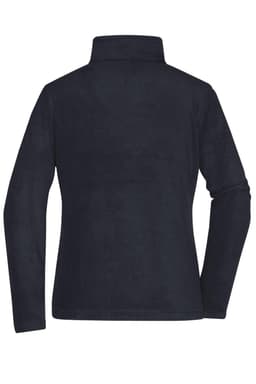 A black ladies' fleece jacket with a high collar, featuring long sleeves and a simple design at the back.
