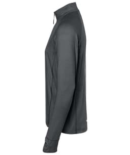 A men's half-zip sports shirt in dark grey, featuring long sleeves and a collar, with a logo present.