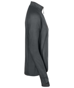 A grey men's sports shirt with a half-zip design and long sleeves, featuring a logo on the side.