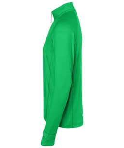 A green men's sports shirt with a half-zip design and long sleeves. It features a logo on the chest.