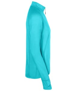 A half-zip men's sports shirt in vibrant teal, featuring long sleeves and a fitted design.