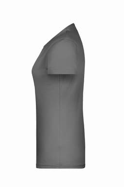 A grey women's T-shirt with a fitted silhouette, featuring a crew neckline and short sleeves. It includes a logo.