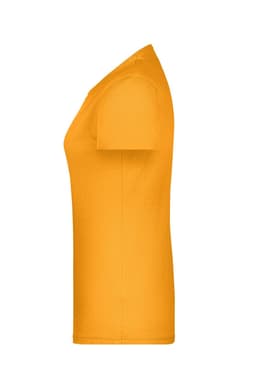 A yellow T-shirt with short sleeves and a fitted silhouette. It features a logo on the front.