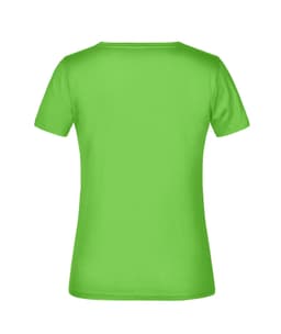 A green T-shirt with short sleeves and a plain back, featuring a logo.