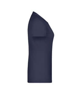A navy blue women's t-shirt with a fitted design and short sleeves, featuring a logo.
