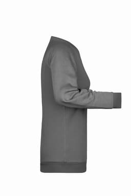 A grey ladies' sweat jumper featuring a simple design and cuffed sleeves. It has a logo on the fabric.