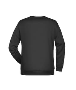A black men's jumper featuring a plain design and a logo on the back.