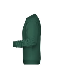 A green men's sweatshirt displayed from the side, featuring long sleeves and a round neckline. It has a logo.
