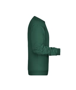 A green men's jumper with long sleeves and a round neckline, featuring a logo on the side.