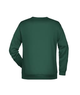 A green men's promotional sweatshirt with a classic crew neck and long sleeves, featuring a branding logo.