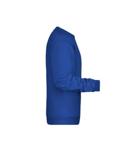 A blue men's sweatshirt with a crew neck and long sleeves, featuring a logo on the front.