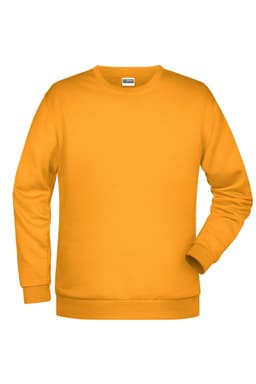A bright yellow jumper featuring long sleeves and a crew neck, with a small logo on the front.