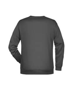 A dark grey men's jumper featuring a simple design and a logo on the back.