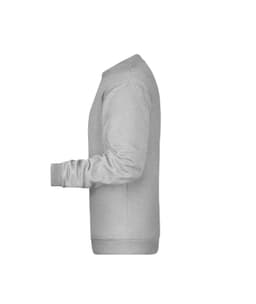 A grey men's sweatshirt featuring a crew neck and long sleeves, with a logo on the side.