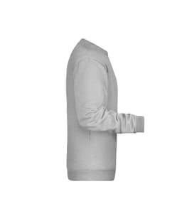 A grey men's jumper featuring long sleeves and a ribbed cuff, with a simple design and a logo.