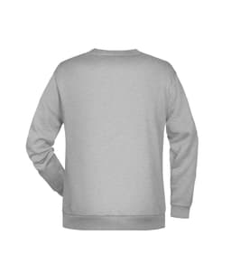 A grey men's jumper with a solid back view, featuring a logo on the upper left.