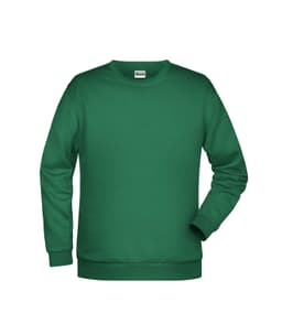 A green men's jumper with a crew neck and long sleeves, featuring a logo on the chest area.
