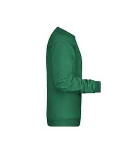 A green men's jumper featuring long sleeves and ribbed cuffs, with a logo on the front.