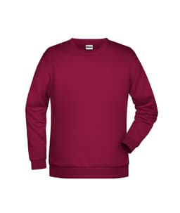 A maroon men's jumper featuring long sleeves and a simple design. It has a logo on the front.