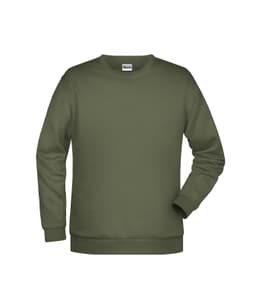 A green men's sweat jumper with a relaxed fit and long sleeves. It features a logo on the front.