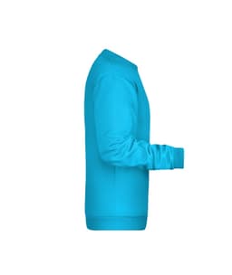 A bright turquoise men's jumper with a crew neck and long sleeves, featuring a logo.